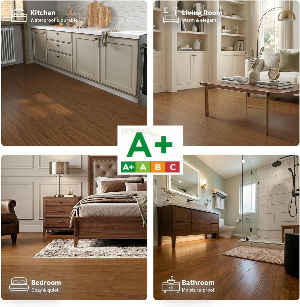 Carbonized Solid Strand Woven Bamboo Flooring 36.22” W X 5.2” L X 0.47” H Wood Texture Wear-Resistant, Moisture-Proof Tongue and Groove Bamboo Floor (14 Pieces/Box,18.3 Sq.Ft)