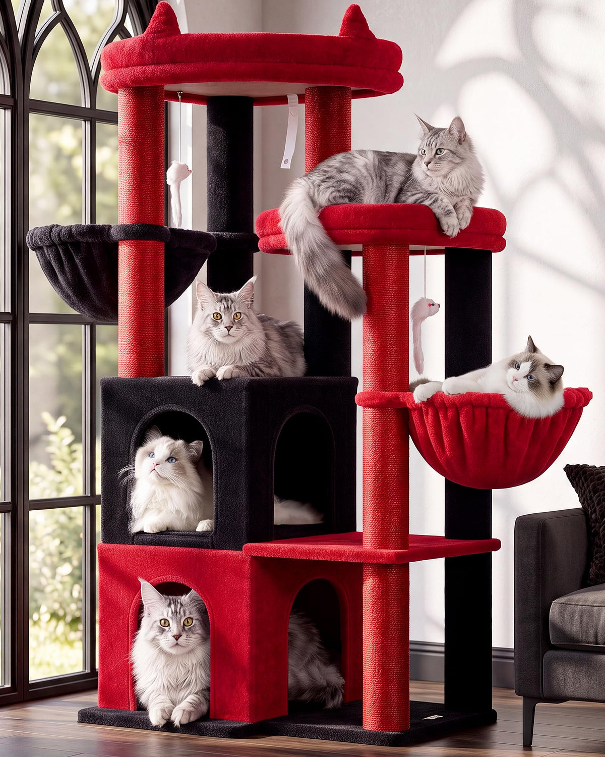 Globlazer Cat Tree Tower for Indoor Cats Large Adult, FC50, Light Grey
