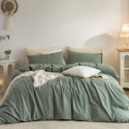 Duvet Cover Set Washed Cotton Embroidered Hem King 3‑Pcs