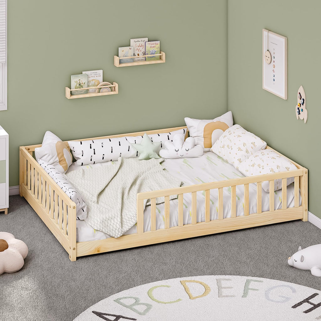 Twin Montessori Floor Bed with Rails