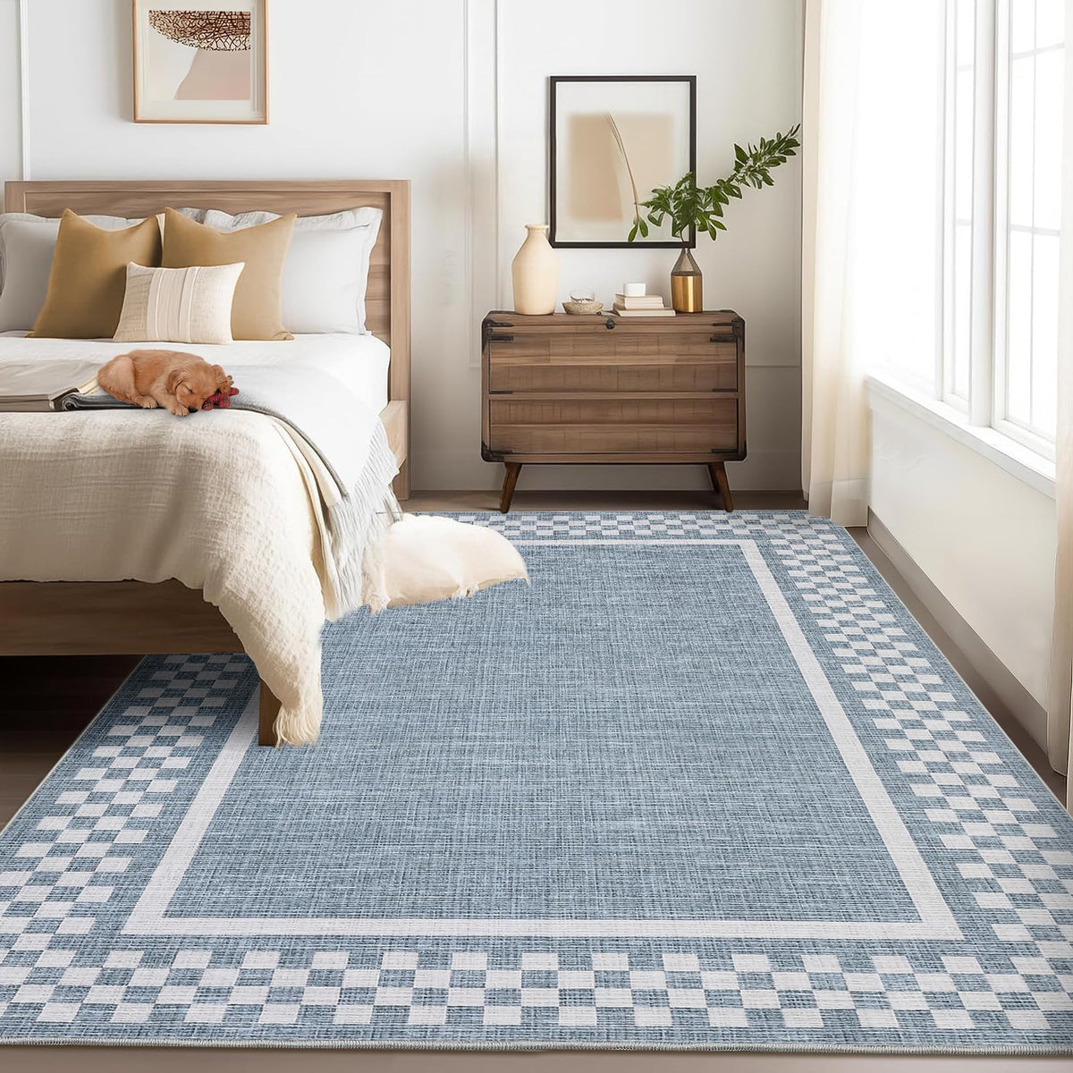 GarveeHome 5x7 Washable Area Rug Checkered Rug for Bedroom Living Room