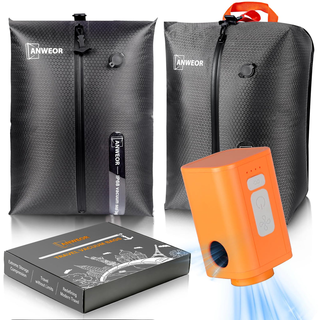 Overpack Vacuum Bags for Travel with Wireless Pump,2 Pack 28L Bag + 1 Pump