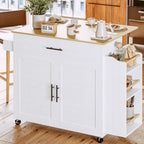 IRONCK Kitchen Island with Storage, Charging Station and Drop Leaf, White