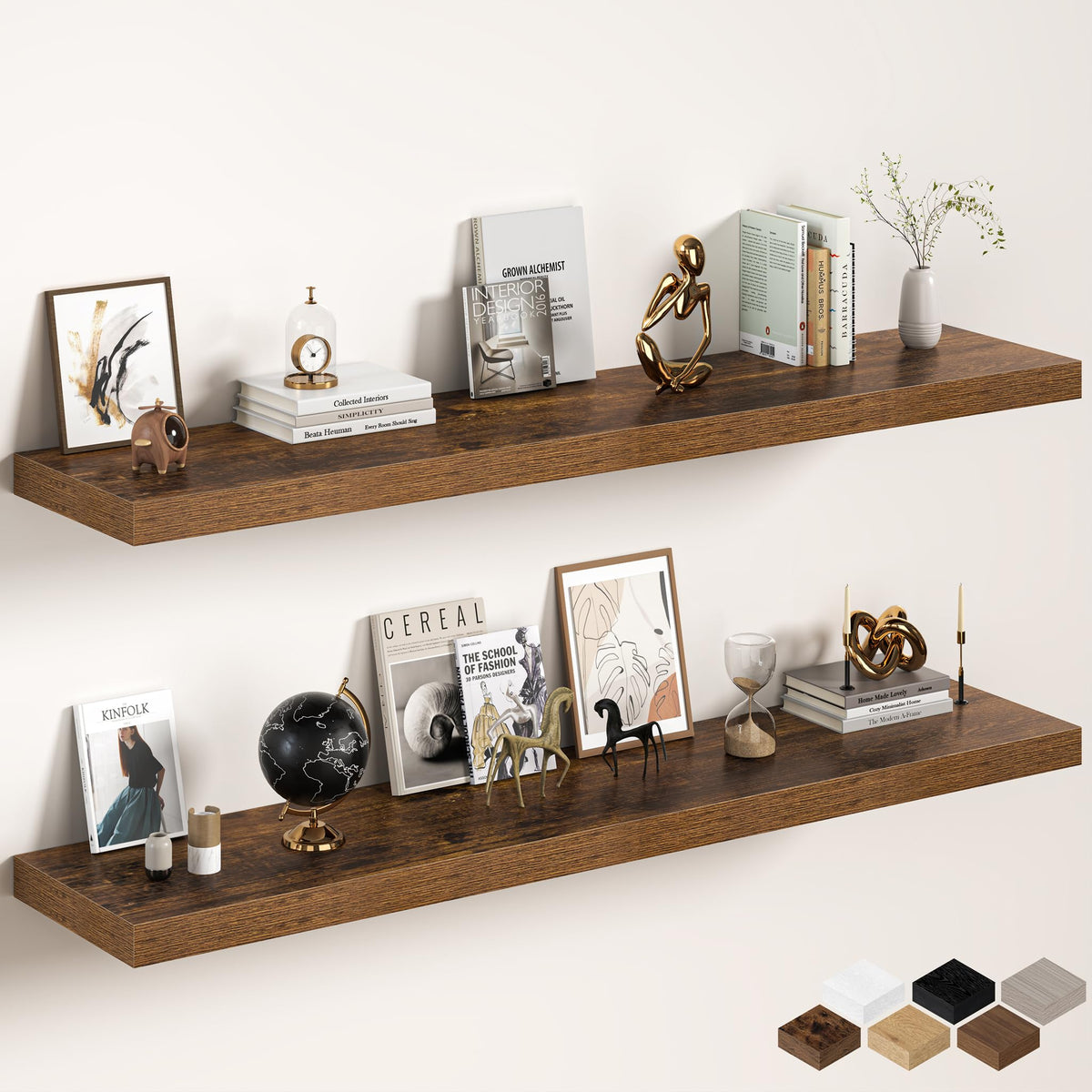 30Inch Oak Floating Shelves for Wall, 12 Inch Deep Shelves for Bedroom, Kitchen, Bathroom Wall Mounted, Rustic Wood Floating Shelf with Invisible Brackets for Books, Storage, Decor, 2 Packs