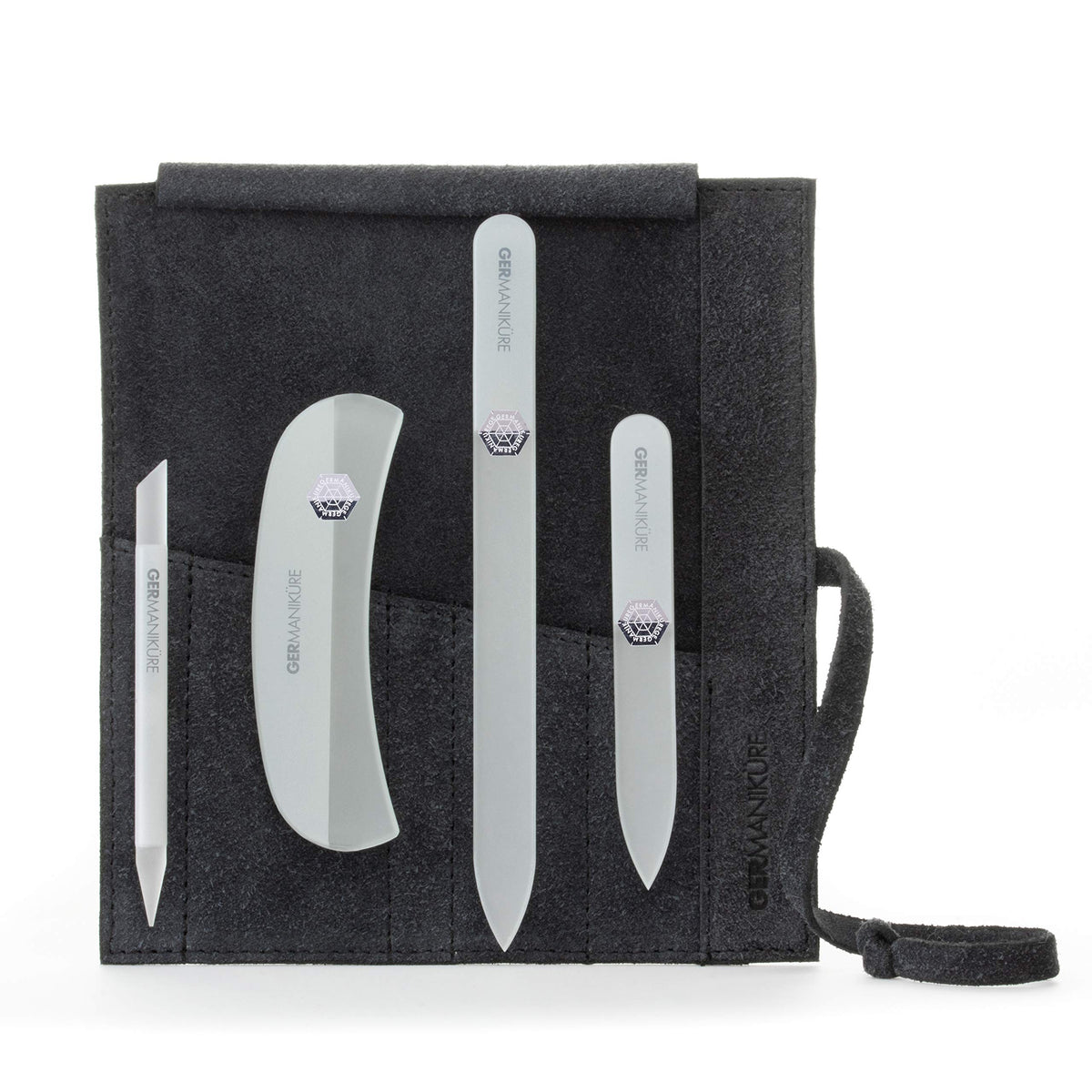 GERMANIKURE 7pc Manicure & Pedicure Set, FINOX Steel, Purple Leather Roll