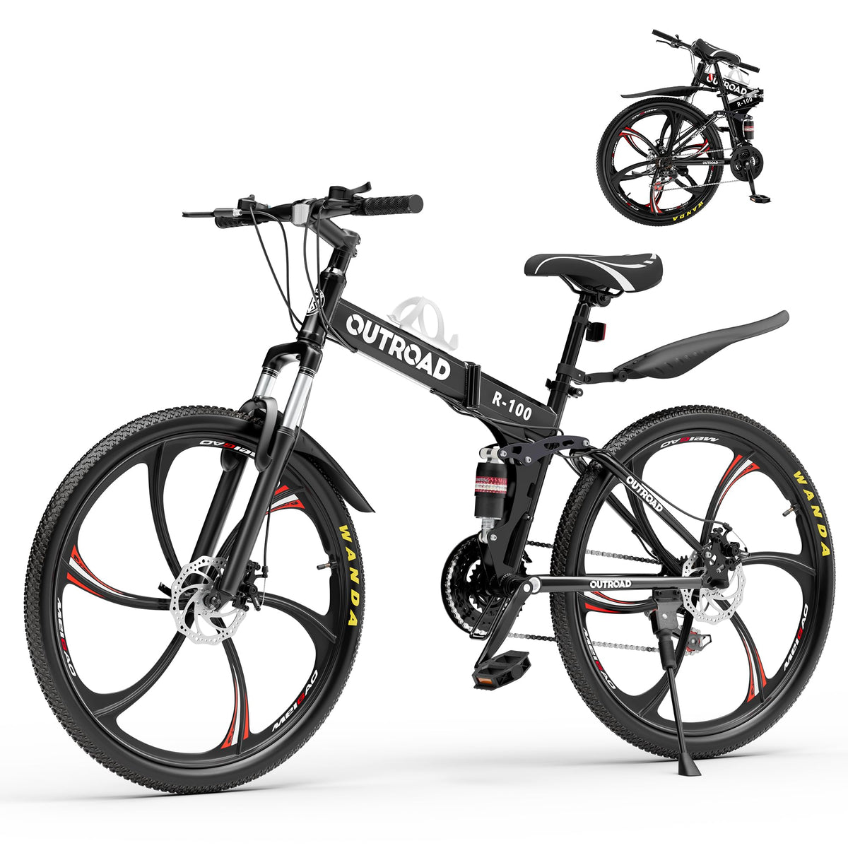 Betterland 26 Inch Adult Folding Mountain Bike, 21 Speeds Full Suspension Foldable Bikes, Dual Disc Brake, High Carbon Steel Frame Bicycle for Men Women