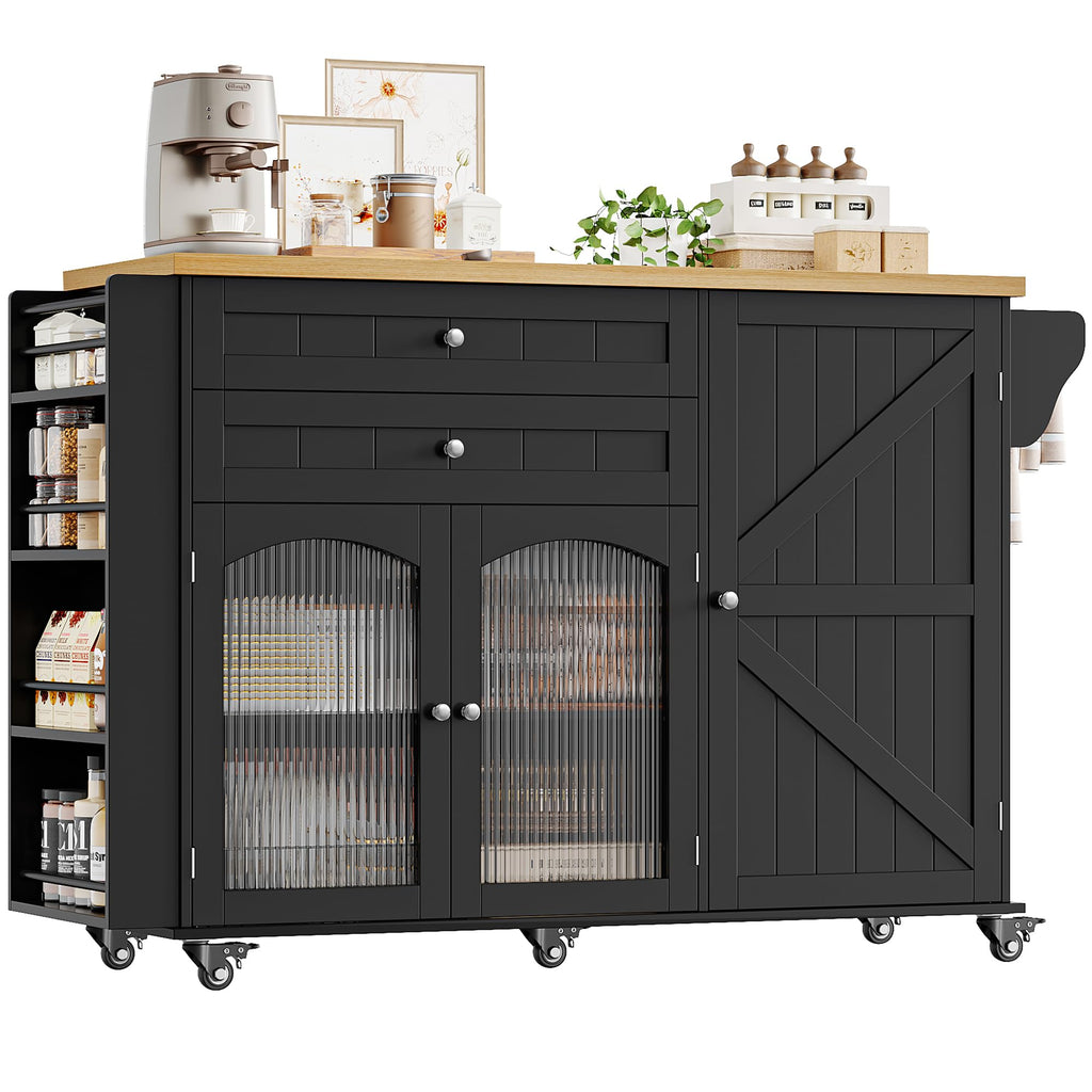 FINETONES 52" Kitchen Island with Storage, Rolling Kitchen Carts on Wheels