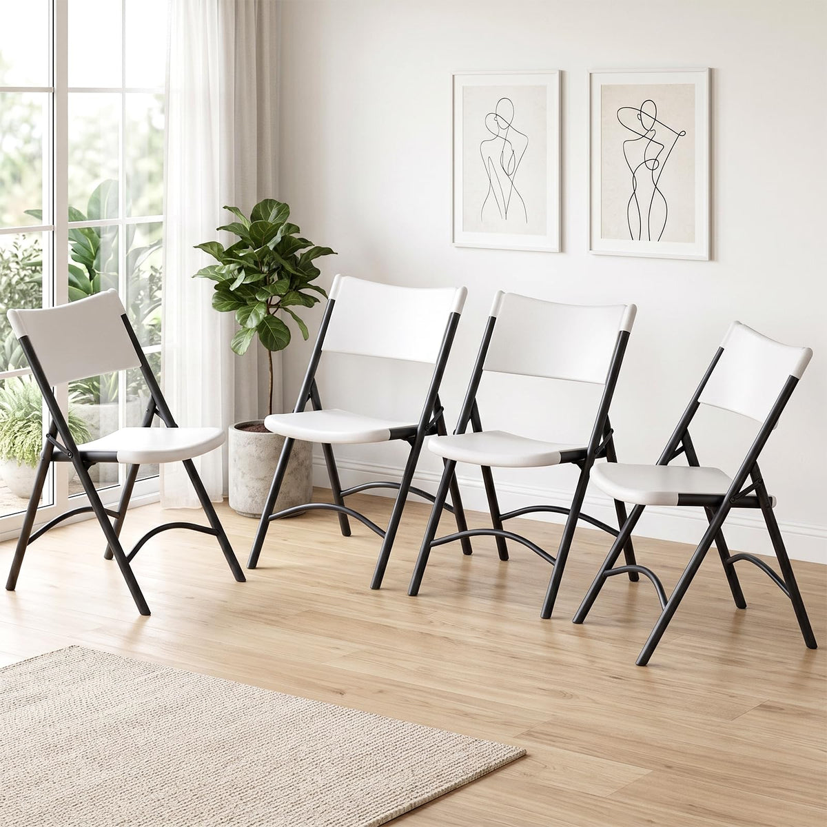 Folding Chairs 4 Pack,350 lbs Heavy Duty Metal Frame Folding Chairs with PU Leather Padded Seat,Ergonomic Portable Foldable Chair with Non-Slip Rubber Feet for Indoor Outdoor Wedding Patio Party,Black