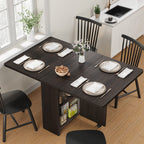 IDEALHOUSE FoldingTable, Drop Leaf Dining Table with 6 Wheels and 2-Layer Storage Shelf, Space Saving Table for Small Spaces (Slate Oak, 47.2" D x 23.6" W x 29.5" H)