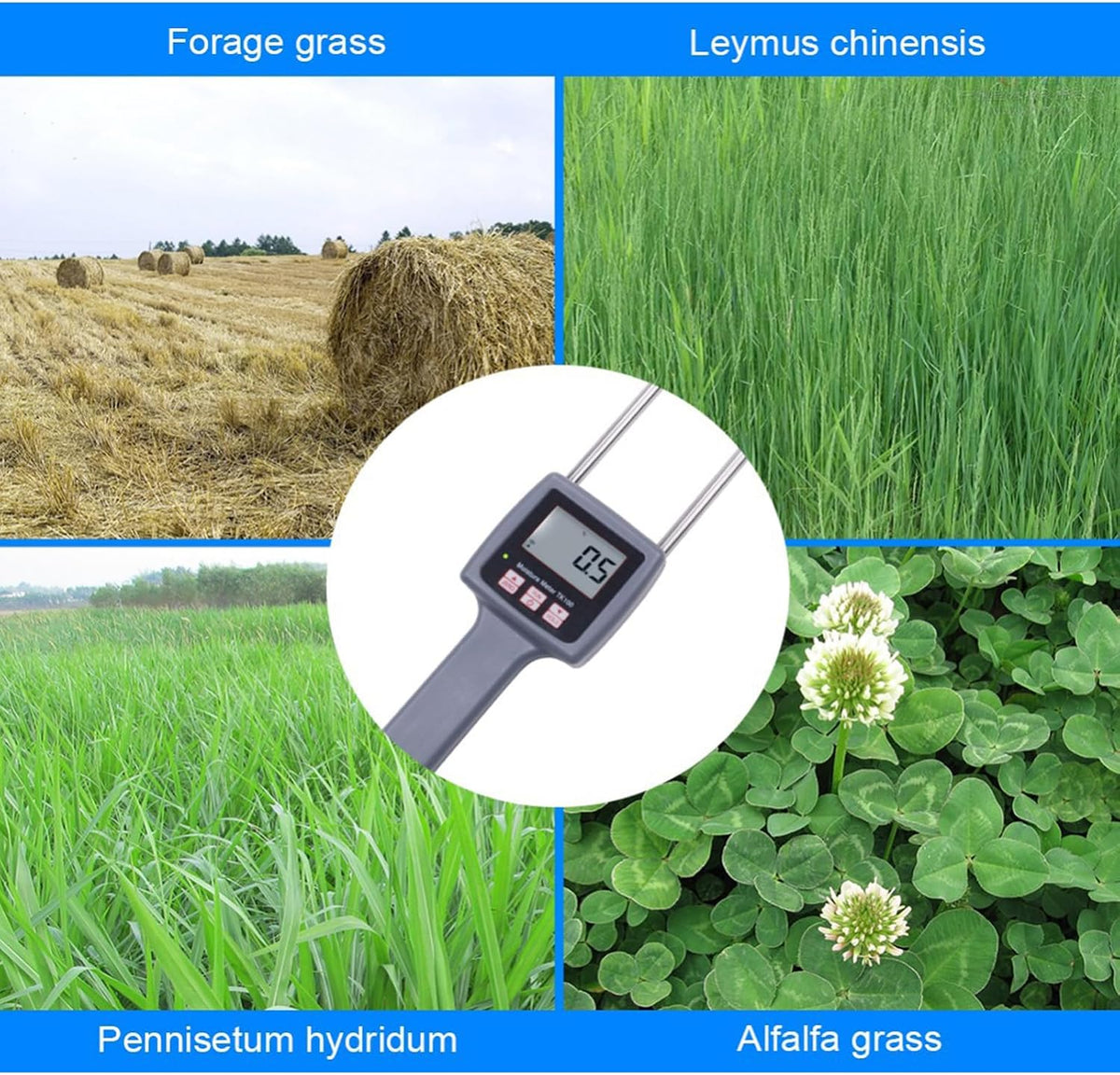 TK100 Multifunctional Moisture Meter, Portable Hay Probe Moisture Tester, Inductive Digital Moisture Detector Forage and Grain Analyzer for Tea Corn Straw Bran Plastic Granules and More Fiber
