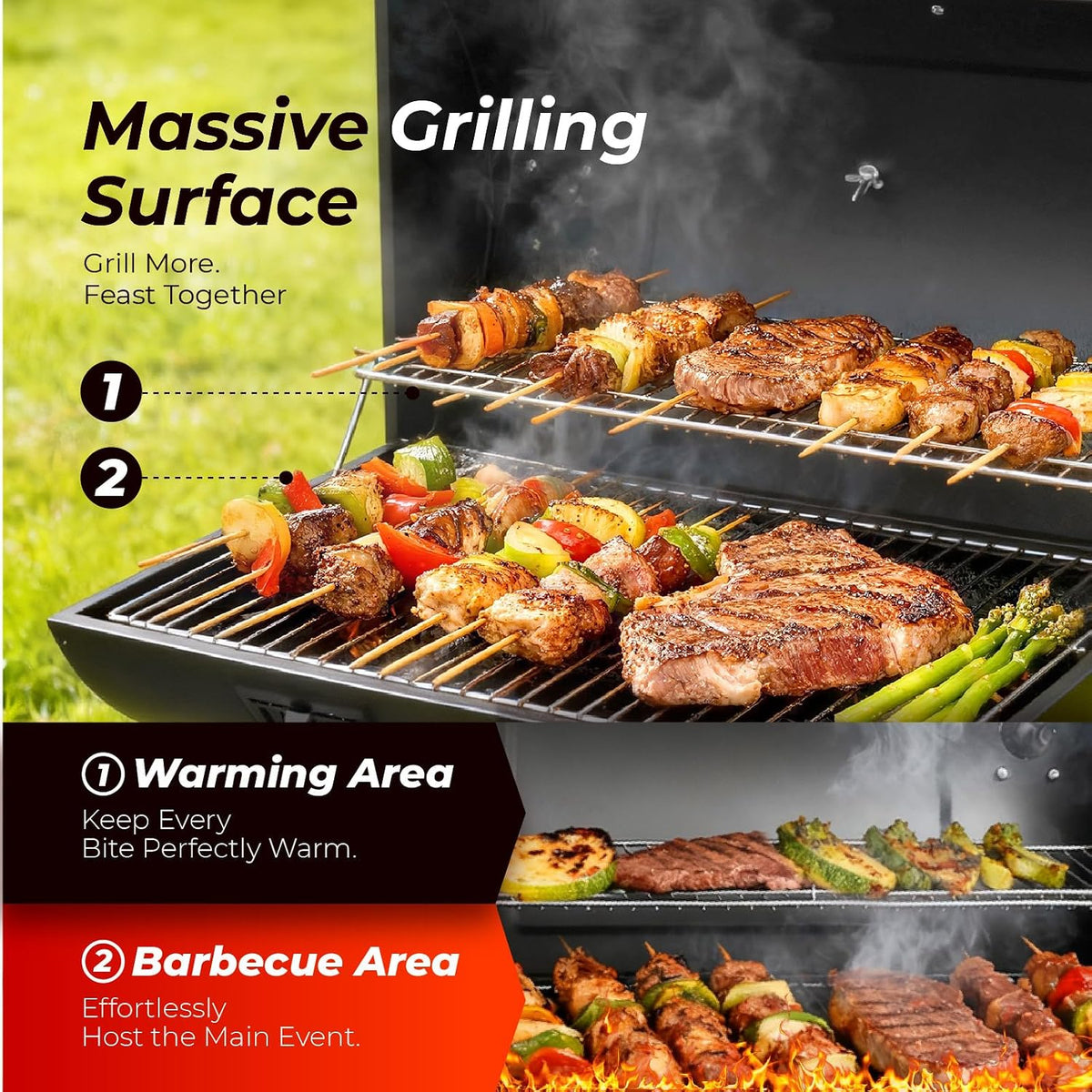 VINGLI Upgraded Barrel Charcoal Grill with Sides Table, Movable Outdoor Smoker with Chimney for Party Garden Patio and Backyard Cooking