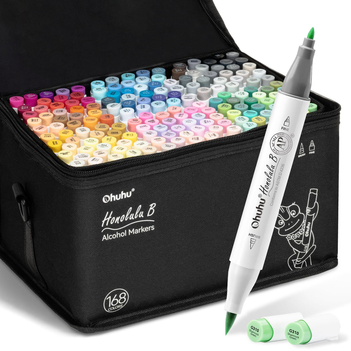 Ohuhu Alcohol Markers Brush Tip 168 Colors for Adults Coloring Refillable