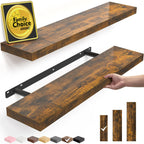 BAYKA Rustic Brown Floating Shelves 35.4in, Set of 2, Wall Mount Wood Shelf