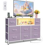 WLIVE LED Black Dresser TV Stand for 55 Inch TV, 8 Drawers