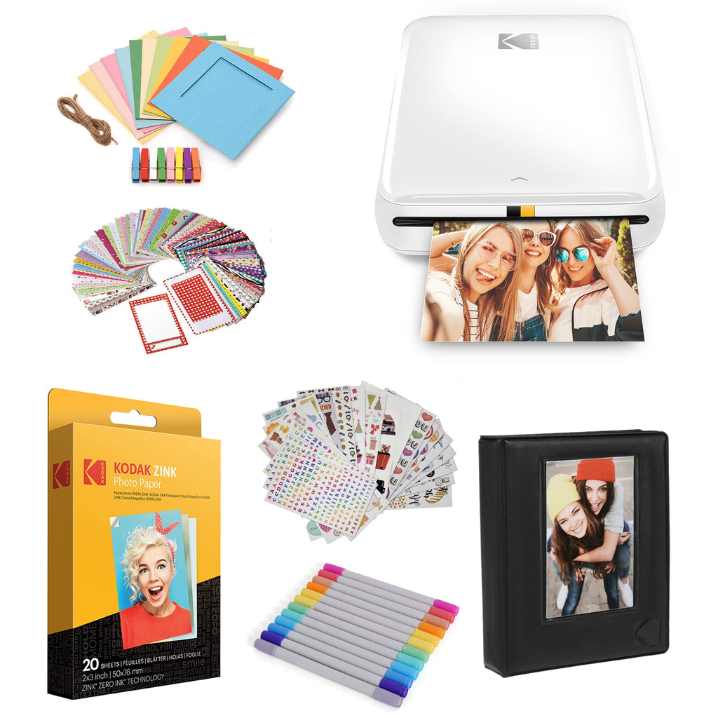 KODAK Step Printer Wireless Mobile Photo Printer with Zink Zero Ink Technology & Kodak App for iOS & Android (White) Gift Bundle