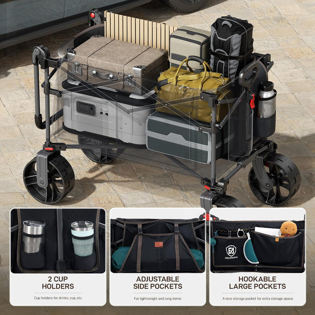 EVER ADVANCED Folding Push Wagon with Brakes, Portable Shopping Cart
