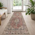 KUTA Vintage Extra Long Runners for Hallways 2.6x18ft Washable Blue White
