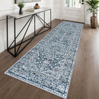 KUTA Vintage Extra Long Runners for Hallways 2.6x18ft Washable Blue White