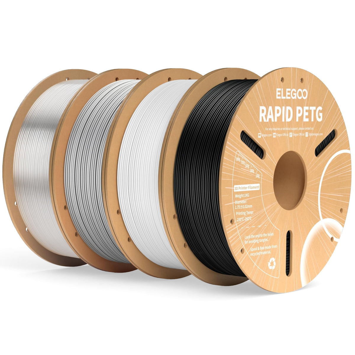 ELEGOO Rapid PETG 3D Printer Filament 1.75mm Black 10KG Bulk