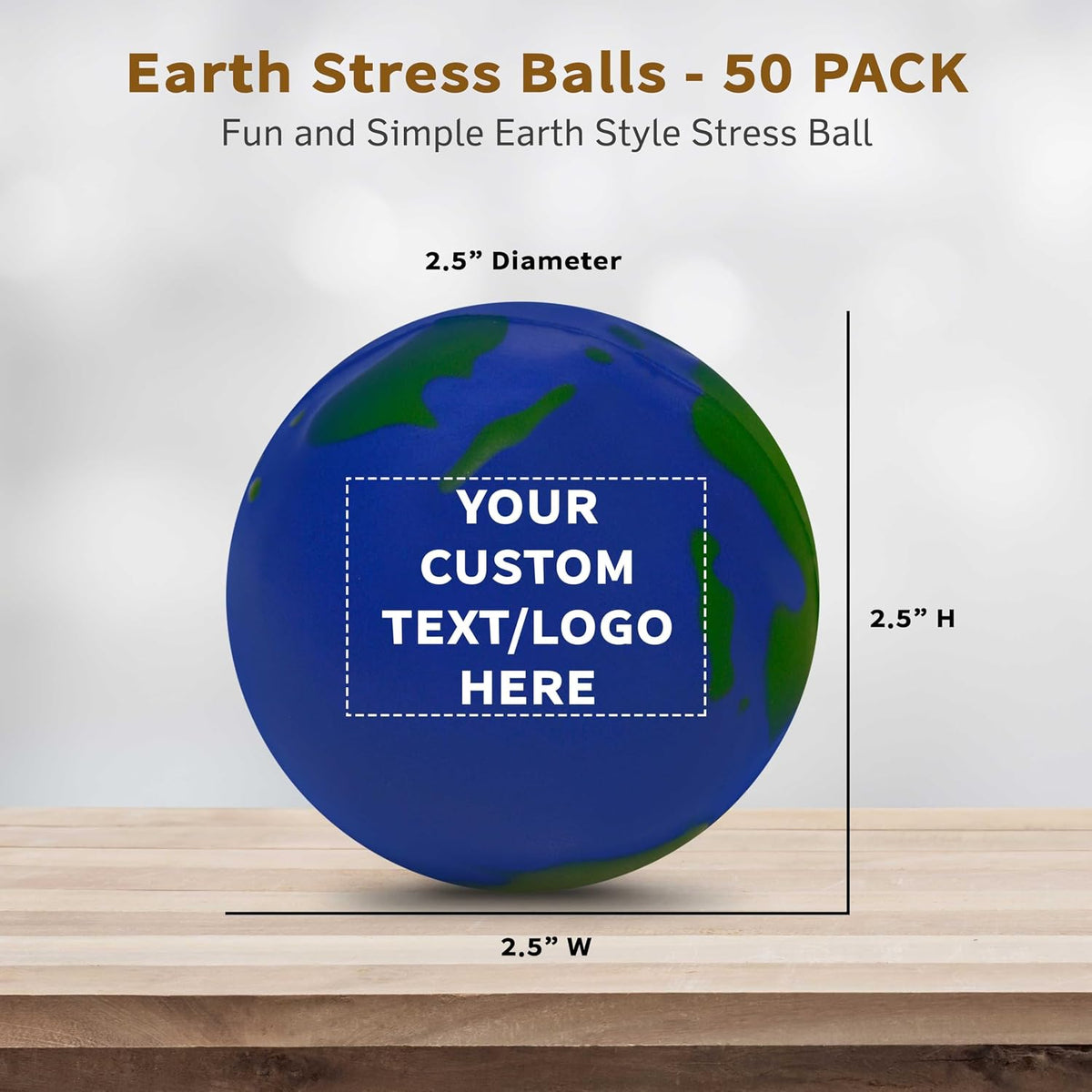 DISCOUNT PROMOS Custom Earth Squeeze Balls Set of 50, Personalized Bulk Pack - Perfect for Promotional Giveaways - Blue