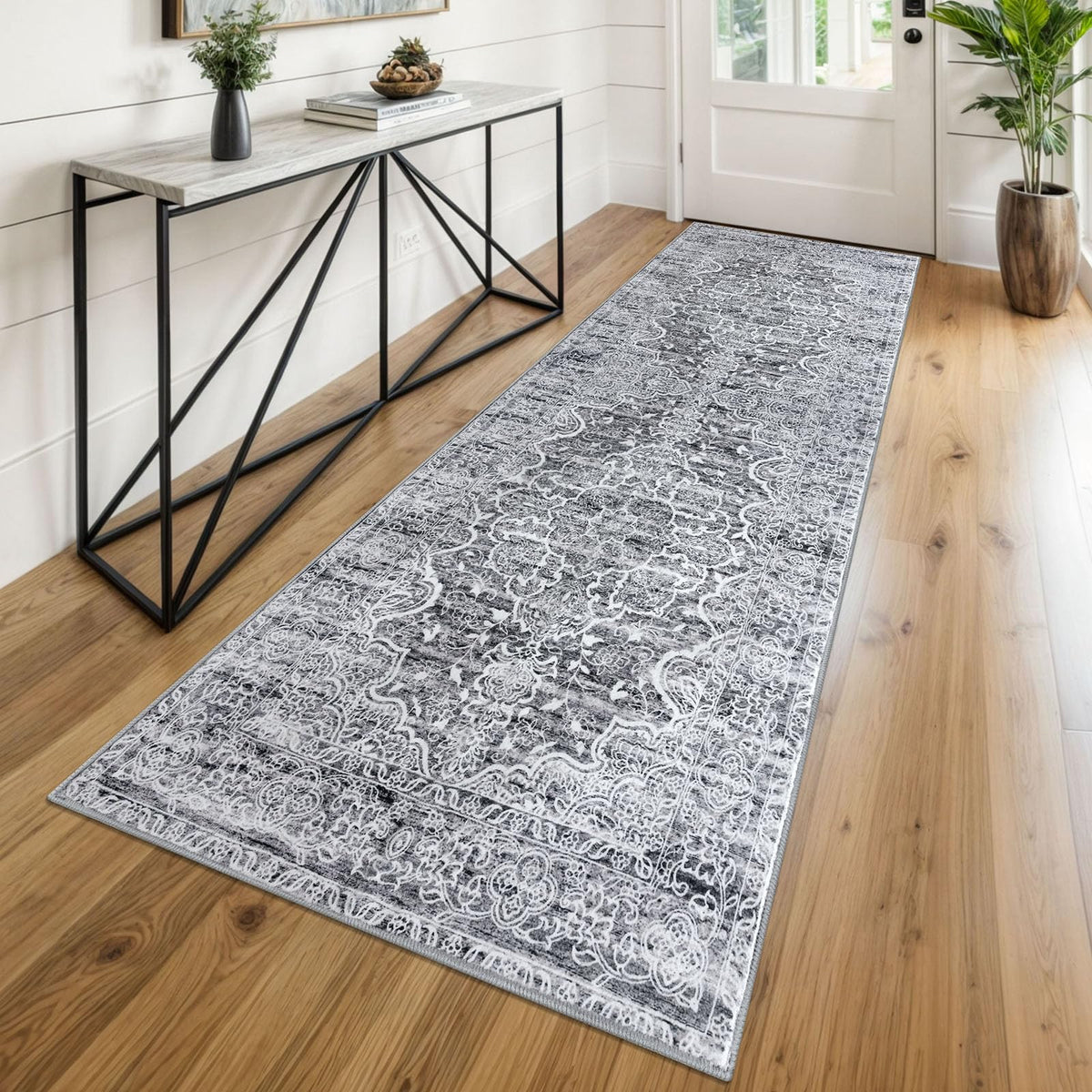 KUTA Vintage Extra Long Runners for Hallways 2.6x18ft Washable Blue White