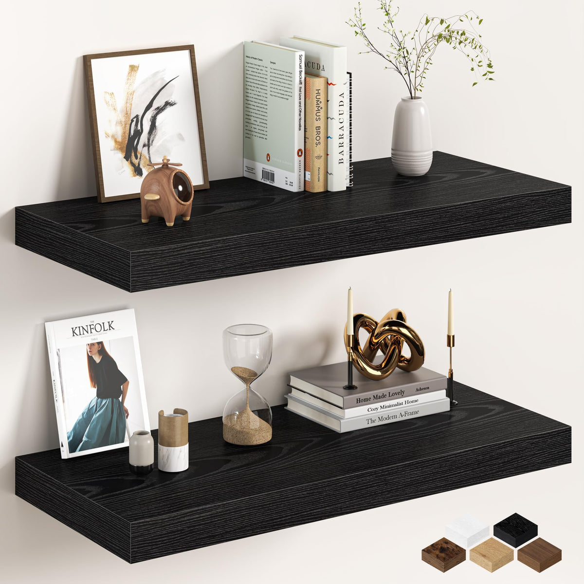 30Inch Oak Floating Shelves for Wall, 12 Inch Deep Shelves for Bedroom, Kitchen, Bathroom Wall Mounted, Rustic Wood Floating Shelf with Invisible Brackets for Books, Storage, Decor, 2 Packs