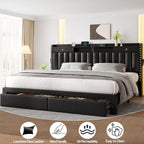 CypBed King Size Bed Frame with Headboard & 4-Storage Drawers, Upholstered