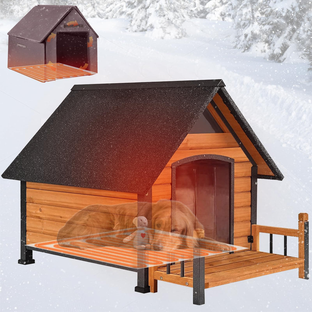 Dog House Outdoor,Dog Kennel Outside for Large Breed, Weatherproof Large Dog Shelter with Anti-Chewing Iron Frame (Grey-N, 45" D x 32.9" W x 32.6" H)