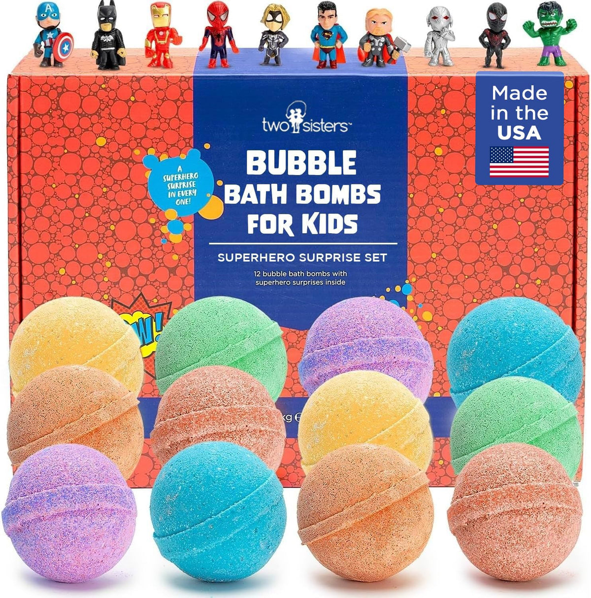 Superhero Bath Bombs for Kids with Surprise Hero Toys Inside, 6 Pack