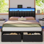 Furnulem Queen Bed Frame with Storage Drawers and Upholstered Headboard