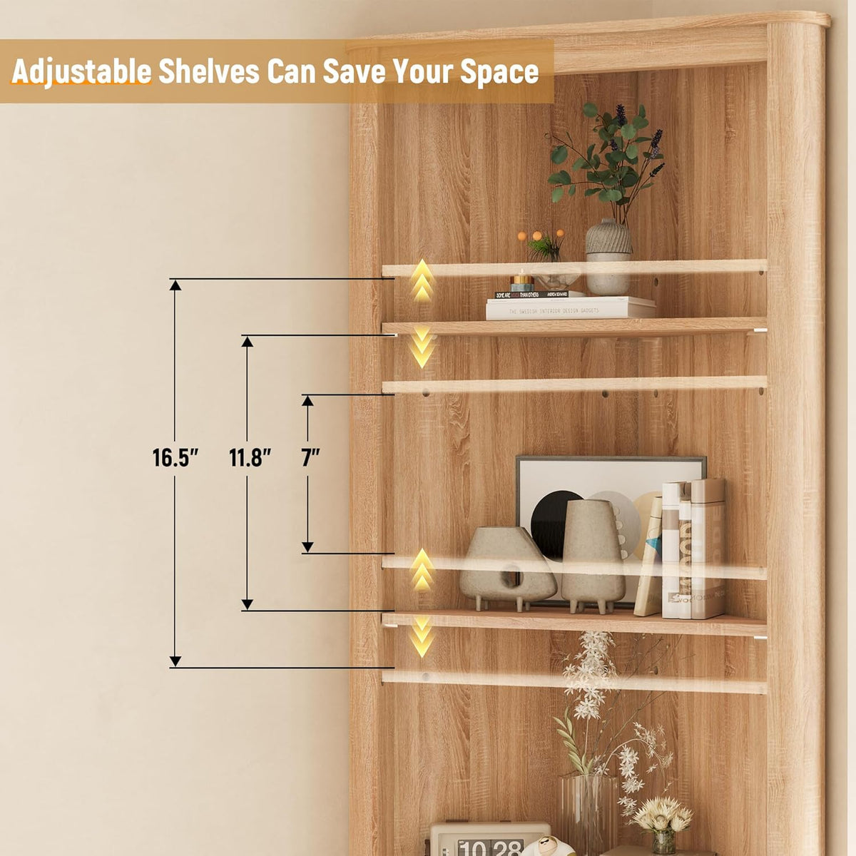 INNOD 69" Tall Corner Shelf with Doors, 6-Tier Corner Storage Cabinet with Doors, Space Saver Shelf for Bathroom, Bathroom Floor Cabinet for Living Room Kitchen, Hallway