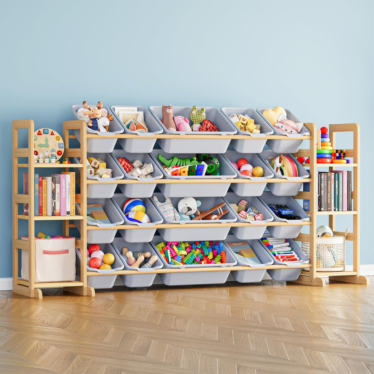 SpaceAid Toy Storage Organizer with 6 Shelves and 12 Bins, Bookshelf/Bookcase, Kids Bin Shelf, Toys Box for Playroom Organization for Bedroom & Room Decor, White, 52.3" W
