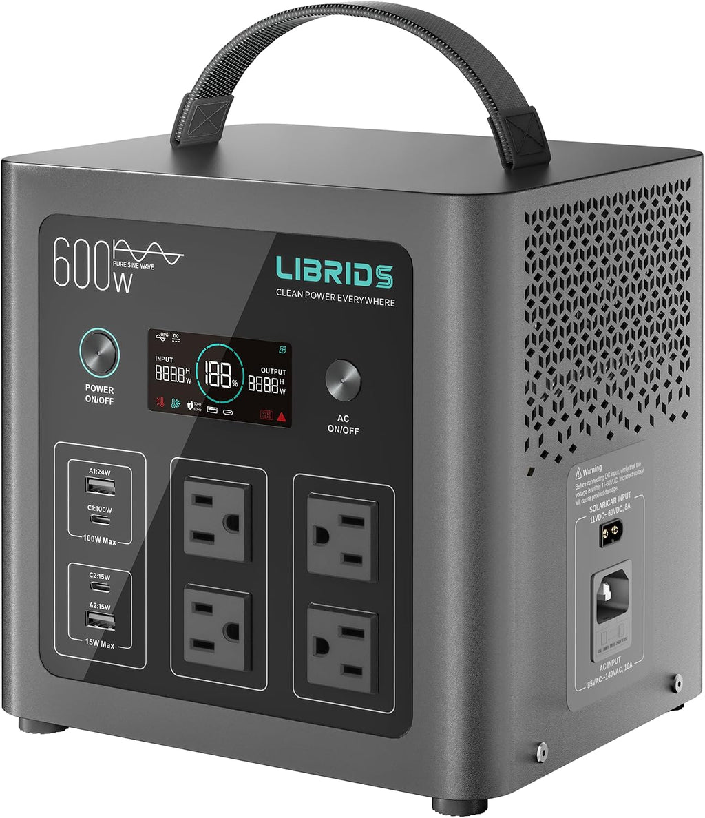 LIBRIDS Portable Power Station 640Wh, 1200W Surge, Solar Generator 4 AC