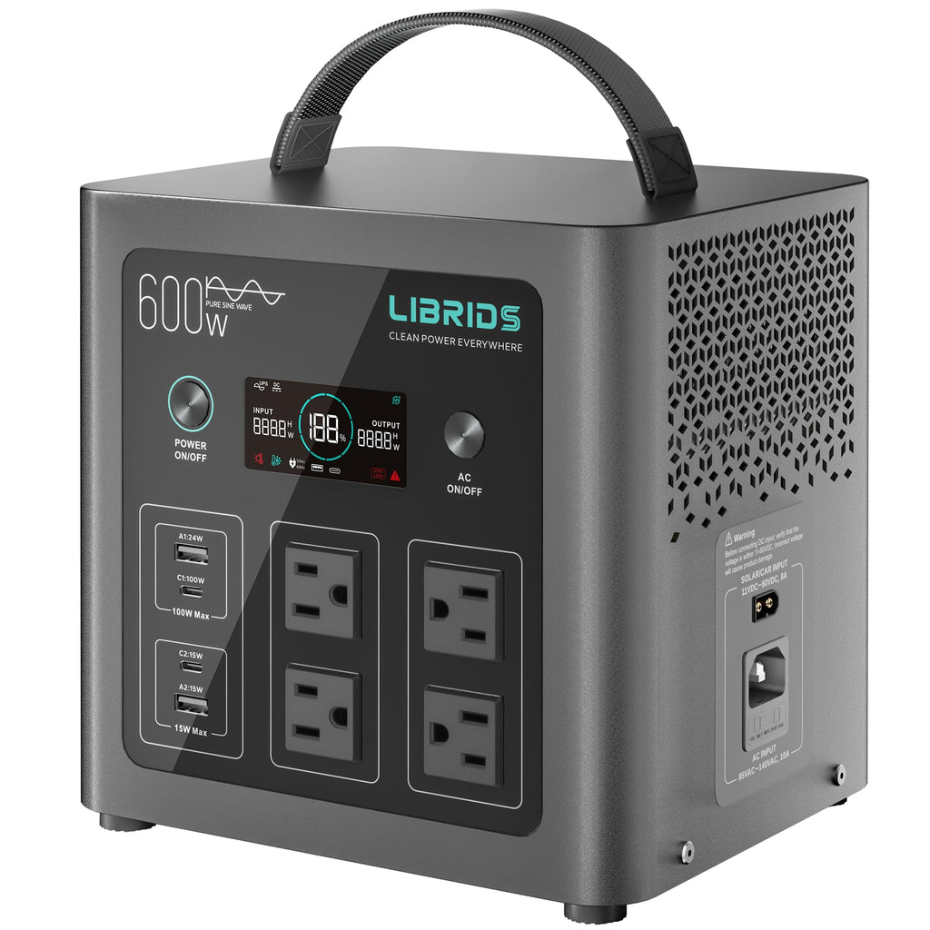LIBRIDS Portable Power Station 640Wh, 1200W Surge, Solar Generator 4 AC
