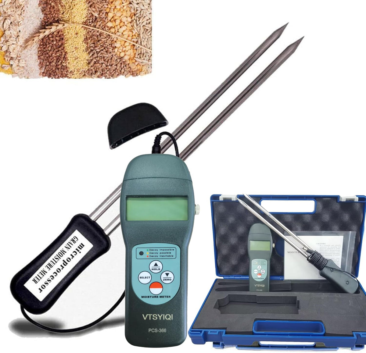 Grain Moisture Meter Maize Pepper Coffee Cocoa Bean Humidity Tester 7~30% for 36 Different Kinds Grains Wheat Peanut Coffee Bean Corn Rice Cocoa Bean Moisture Test