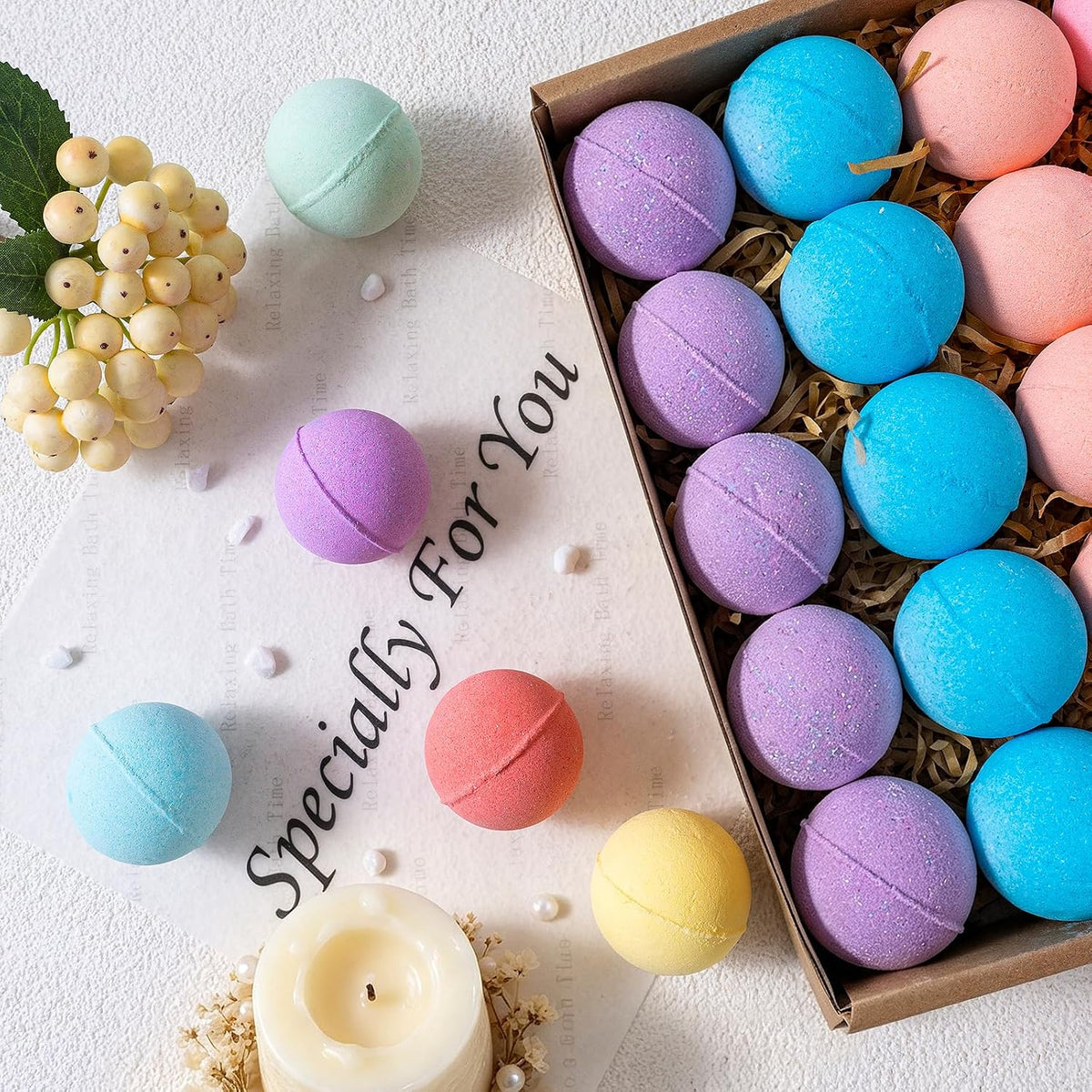 50 Pack Bath Bombs for Women Kids Bubble Bath 10 Scents Relaxing Spa Gifts