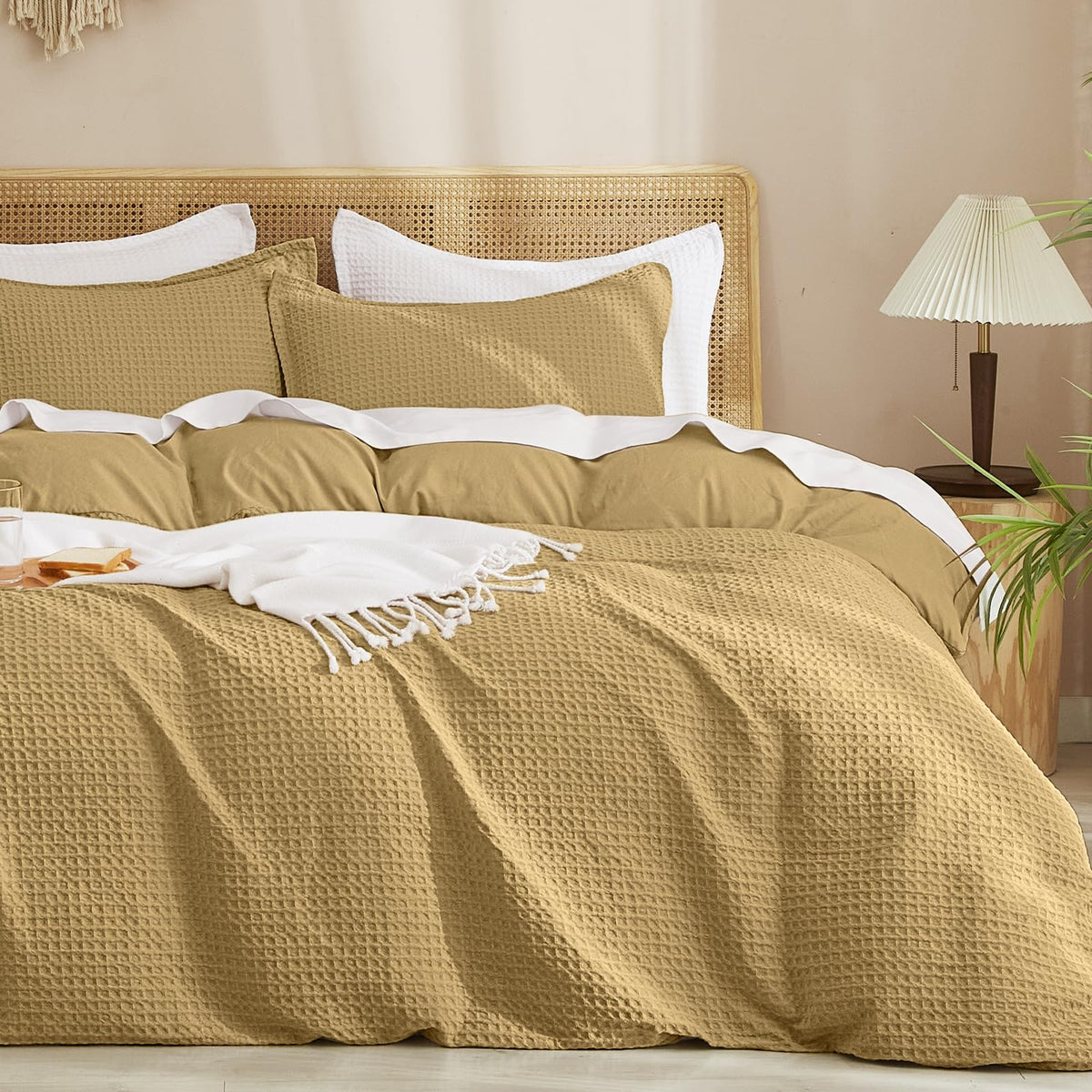 PHF Waffle Duvet Cover California King, Soft & Breathable, 104"x98", Linen