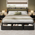 Forestell Queen Bed Frame with Wood Headboard,2 Storage Drawers & Shelf