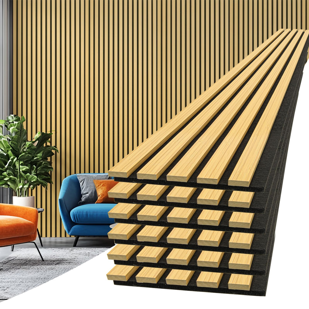 Art3d 6-Pack Soundproof Wood Slat Wall Panels, 94.5 x 7.9 Inch, Walnut