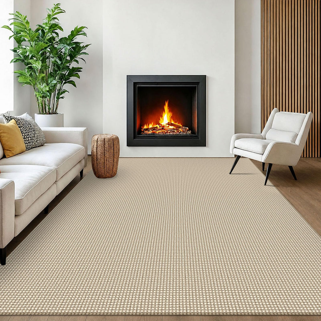 EARTHALL Woven Area Rugs 6x9 Ft Washable Living Room Rugs Non Slip Rubber Backed Dining Room Rug Braided Bedroom Rugs Indoor Floor Carpet for Living Room, Bedroom, Dining Room, Beige/Ivory