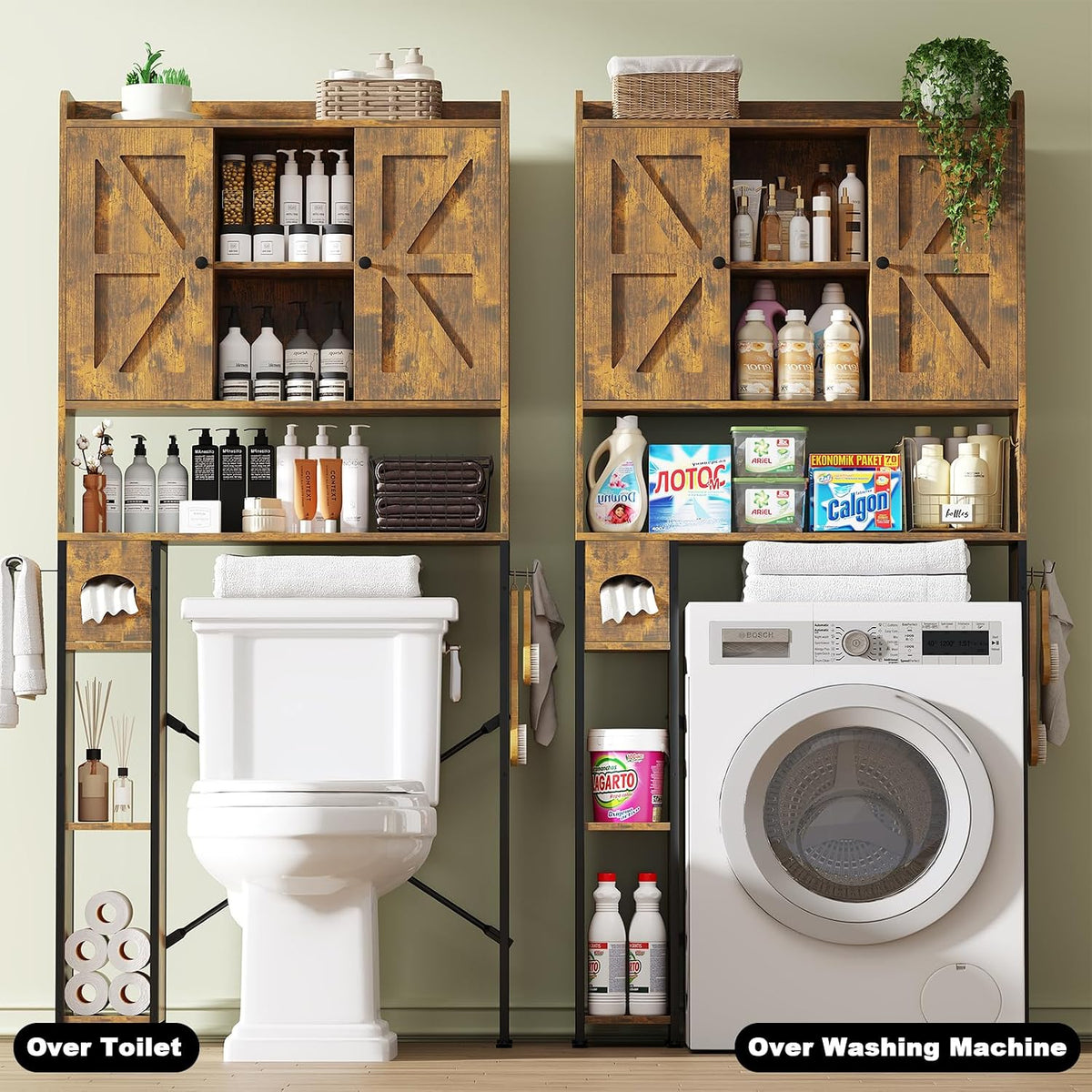 EasyCom 32" W Over The Toilet Storage Cabinet with Adjustable Shelves,Brown