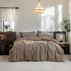 FOSSA Duvet Cover Set 100% Washed Cotton Linen Feel Queen