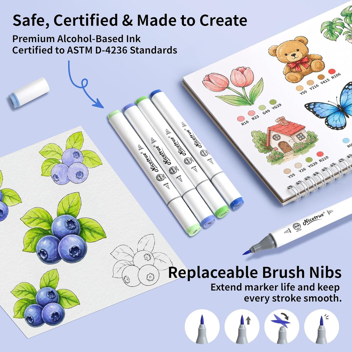 216 Colors Alcohol Markers, Brush & Chisel Dual Tip Marker Set