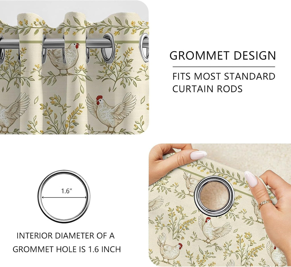 Chicken Curtains, Botanical Leave Chicken Curtains 84 Inch Length