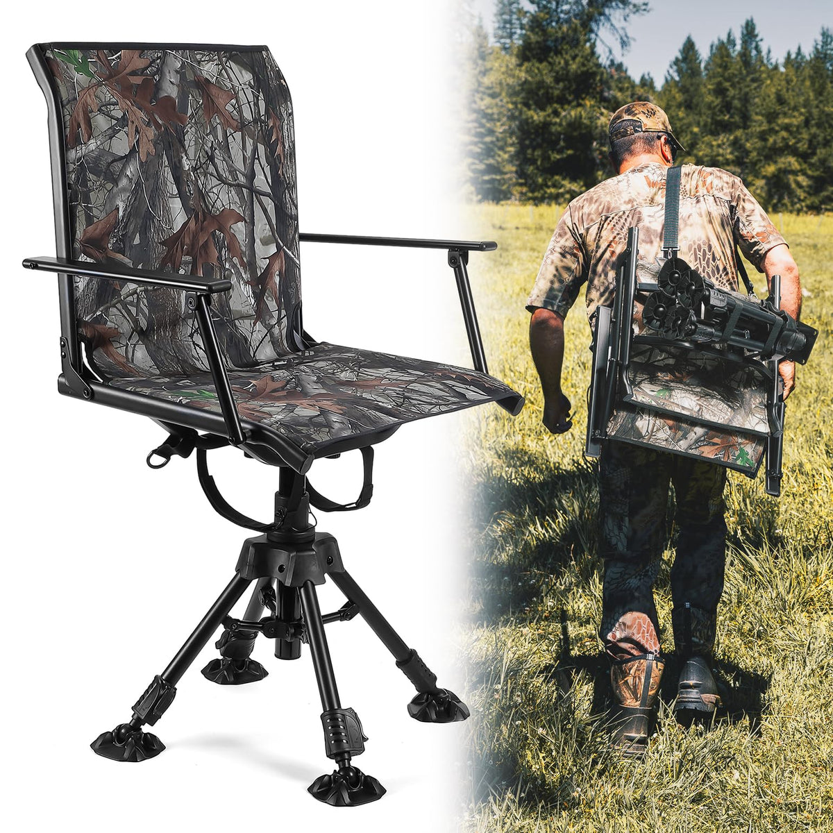 KEMIMOTO Hunting Blind Chair 360° Silent Swivel, Height Adjustable Black