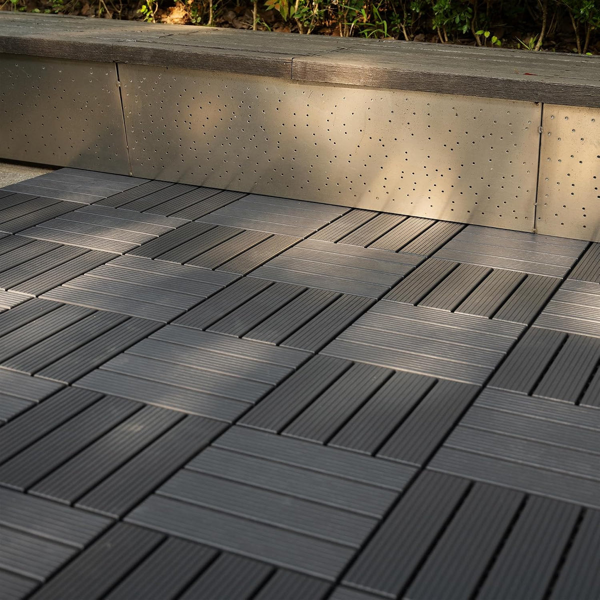 Plastic Interlocking Deck Tiles, 12"x12" Patio Flooring, 44 Packs Deck Tile Outdoor Waterproof All Weather, Flooring Tiles for Balcony, Backyard Pool decking Tiles, Carved Bricks Gray