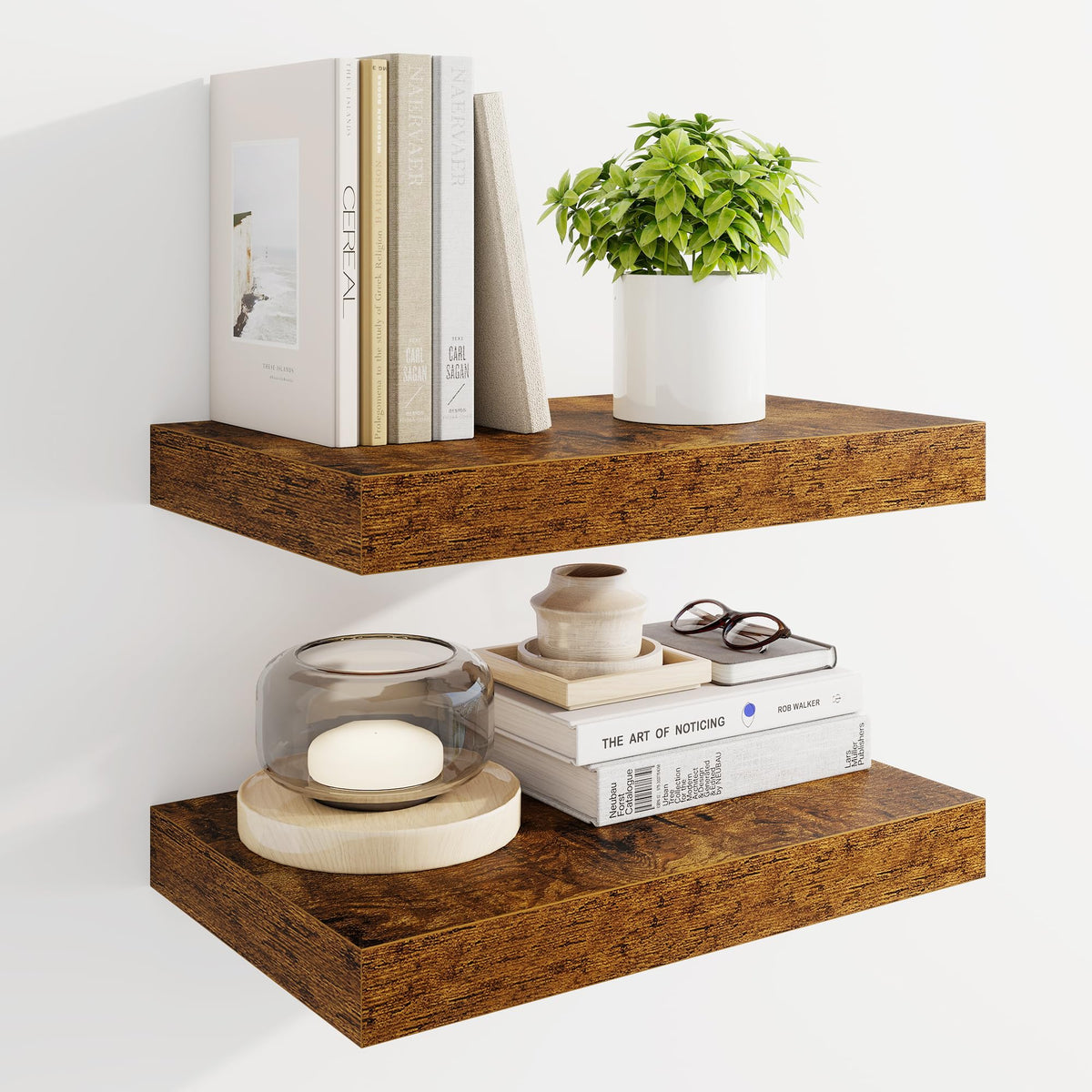 Marsmiles 55" Floating Shelves for Wall, Wooden Shelves with Invisible Brackets Set of 2, Rustic Farmhouse Wall Mounted Shelf for Kitchen Bathroom Living Room Study, White