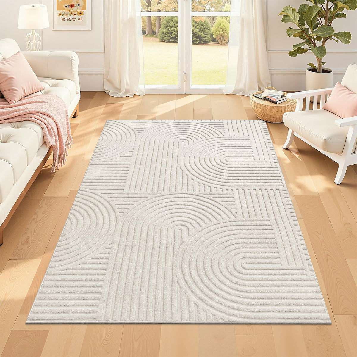 Pauwer 6x9 Area Rugs for Living Room, Modern Non Slip Washable Rug, Beige
