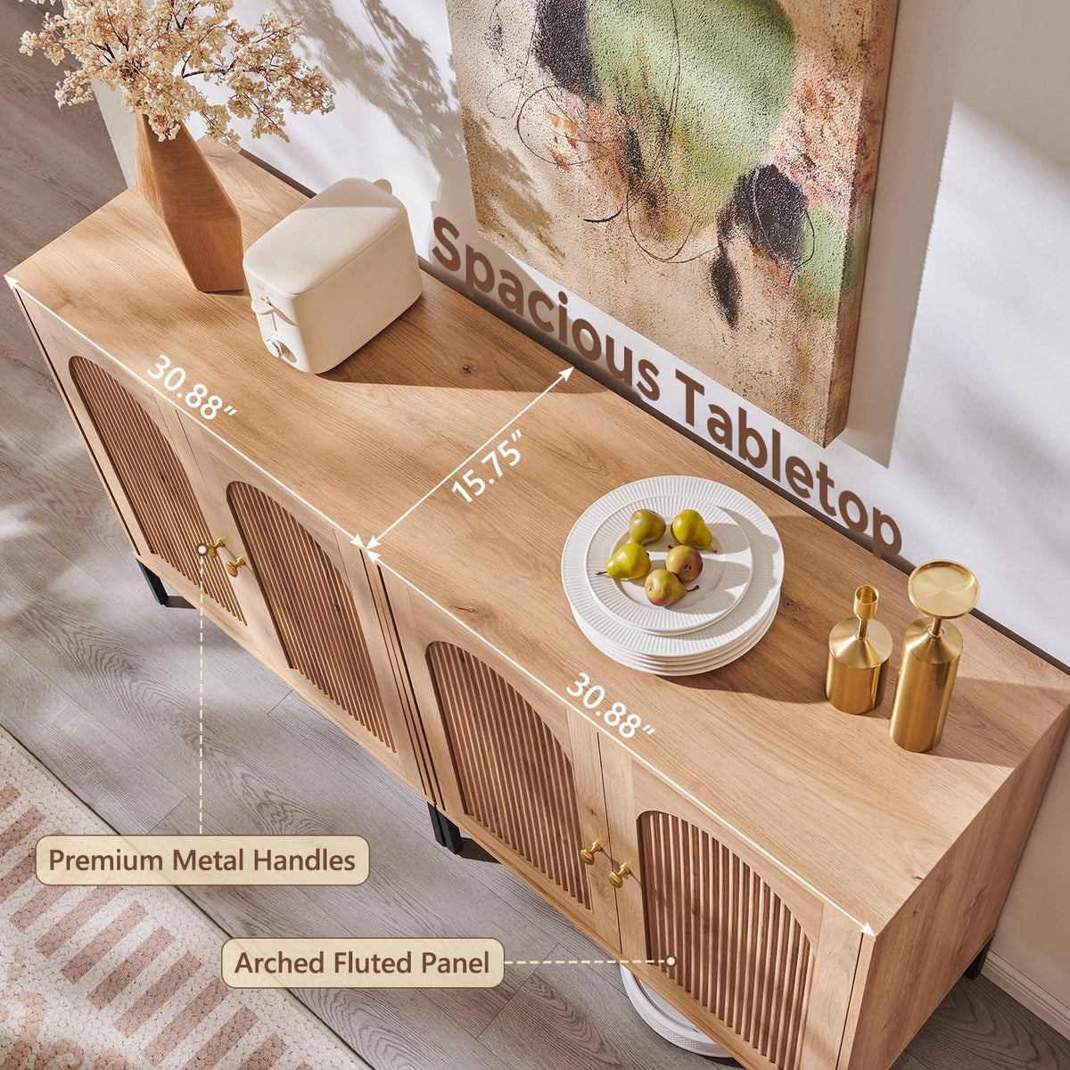 IFGET 61.75" W Modern Arched Sideboard Buffet Cabinet with Storage, Natural