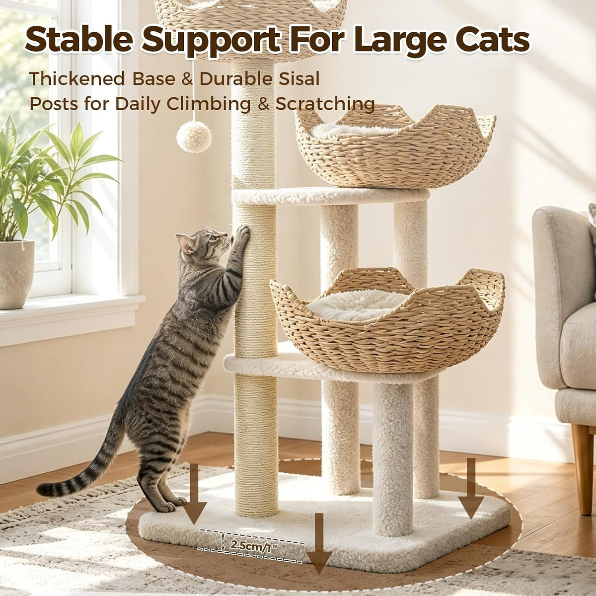 PAWZ Road Modern Cat Tree with Baskets, 44" Cat Tower for Indoor Cats,White